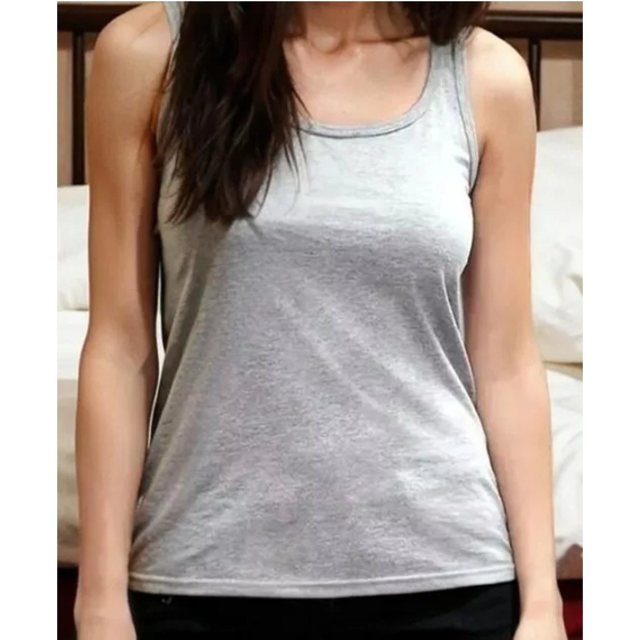 Women's grey cotton-rich sleeveless vest top – soft, breathable, and comfortable